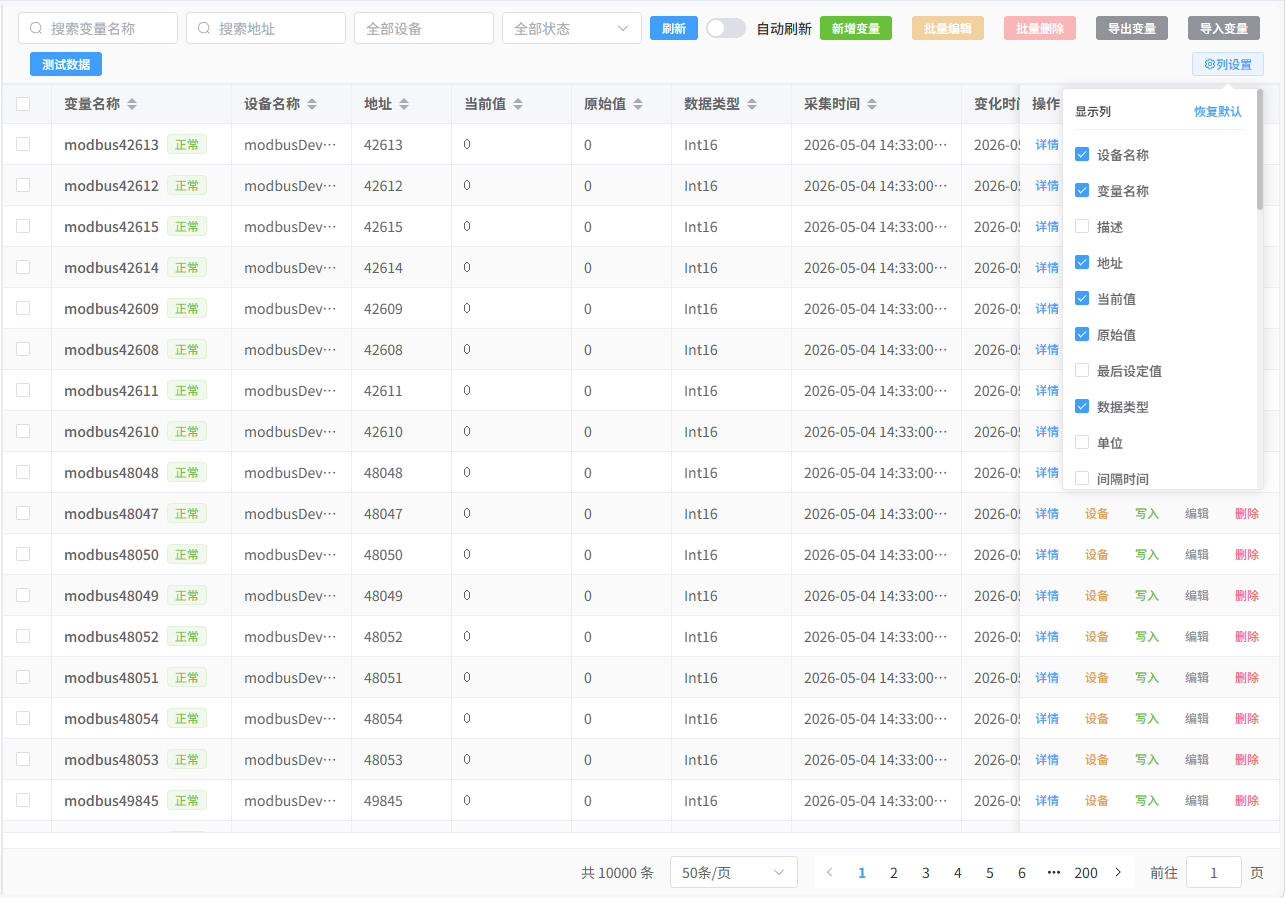 变量表格