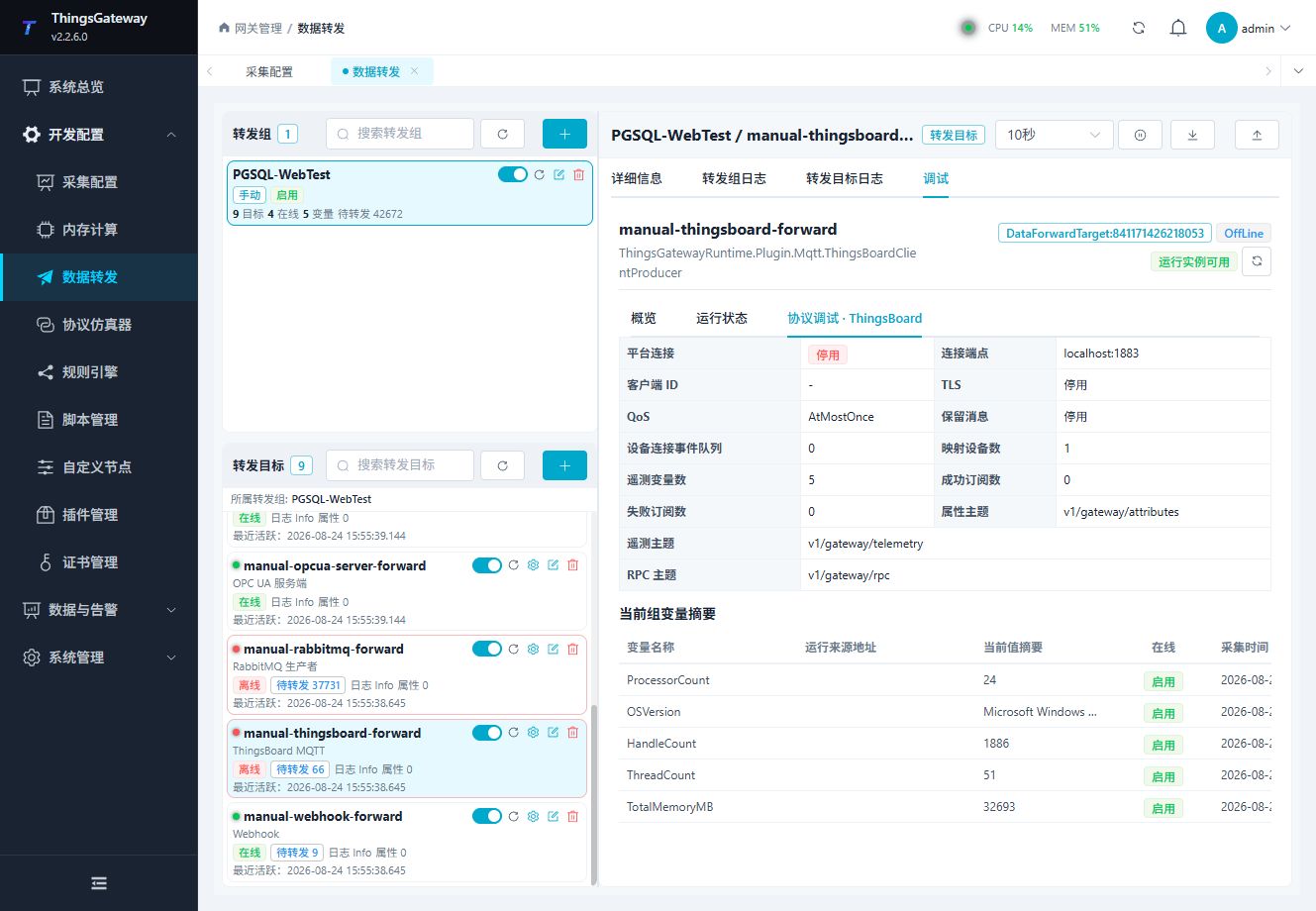 ThingsBoard MQTT 专用调试面板