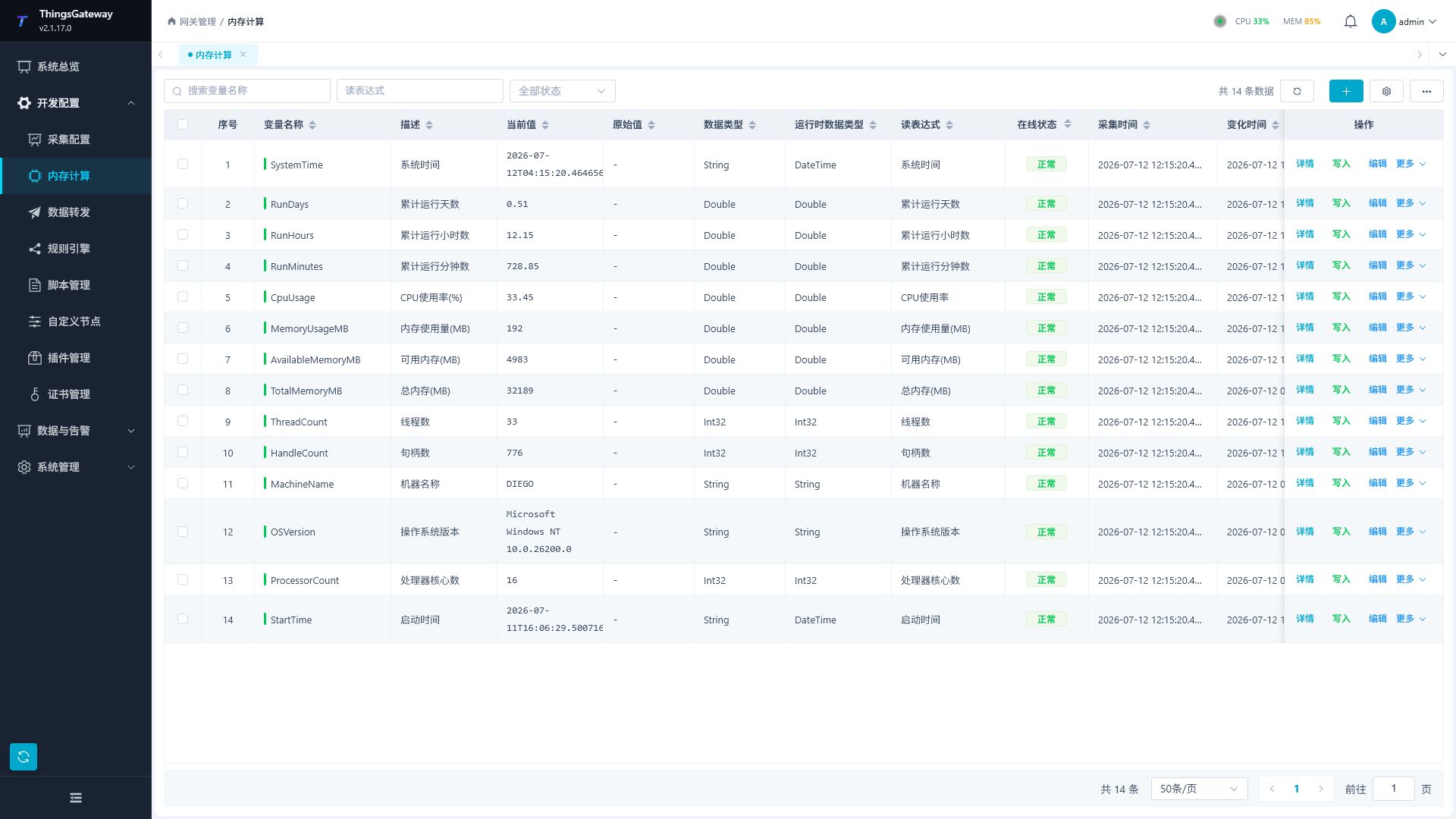 Memory Calculation Page