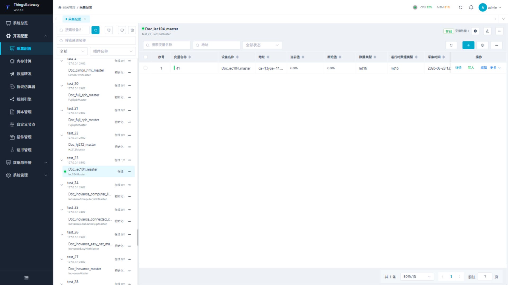 Device context, resource tree, and persistent variable list